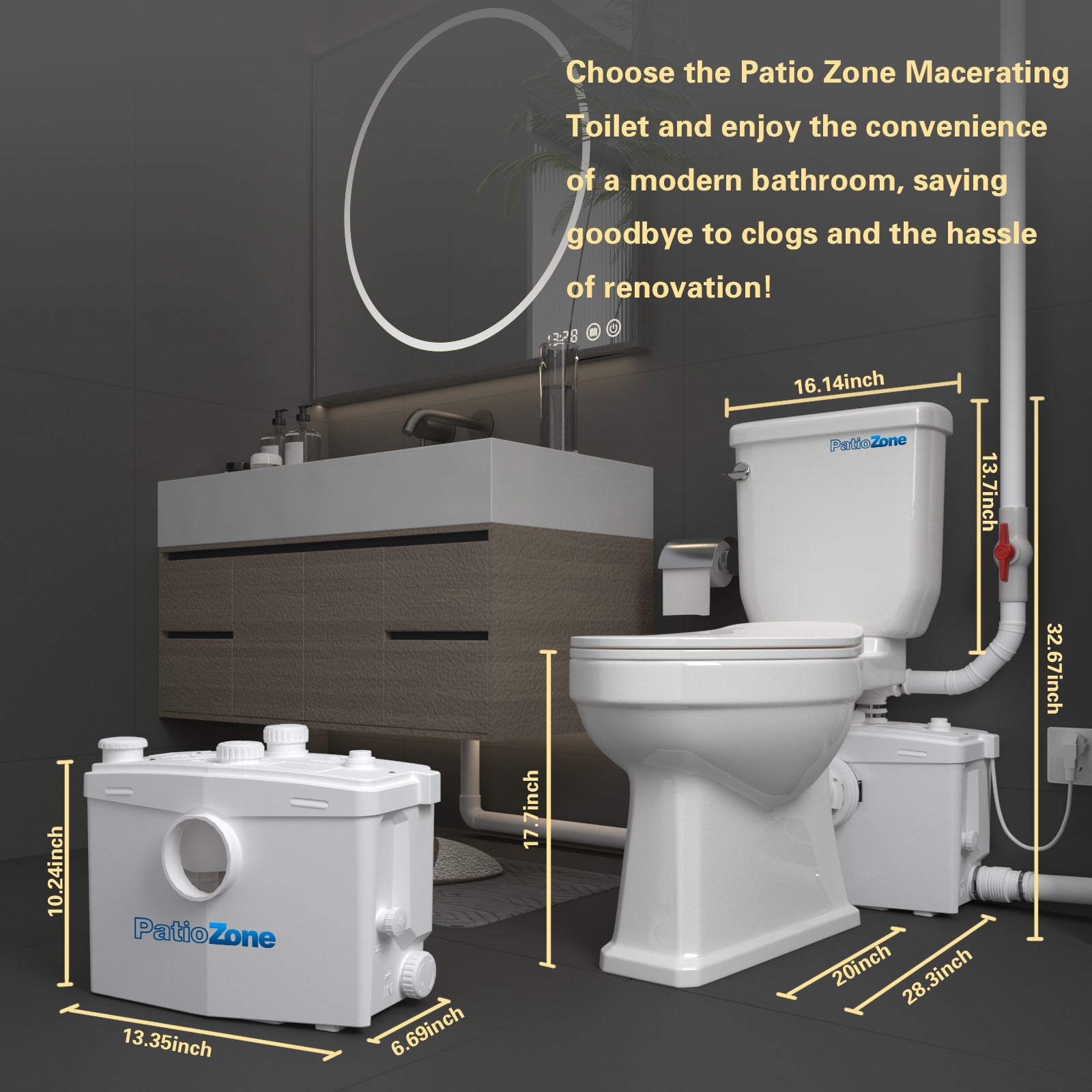 LS-FLO800 PatioZones 800W Macerating Toilet
